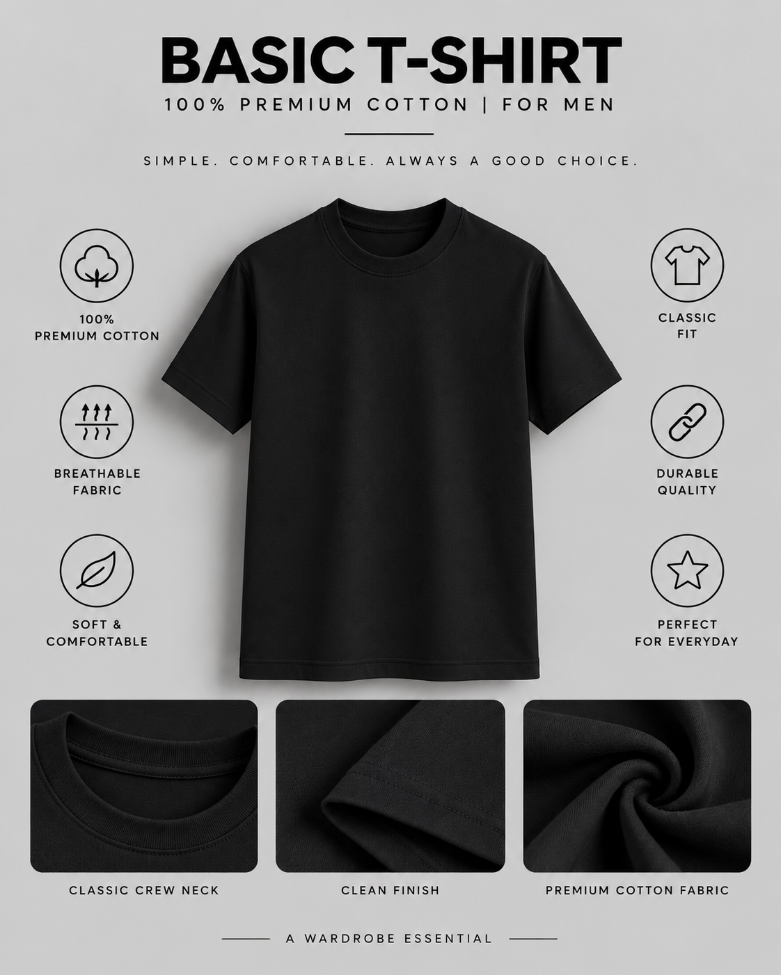 Basic T-Shirt – 100% Premium Cotton | for Men