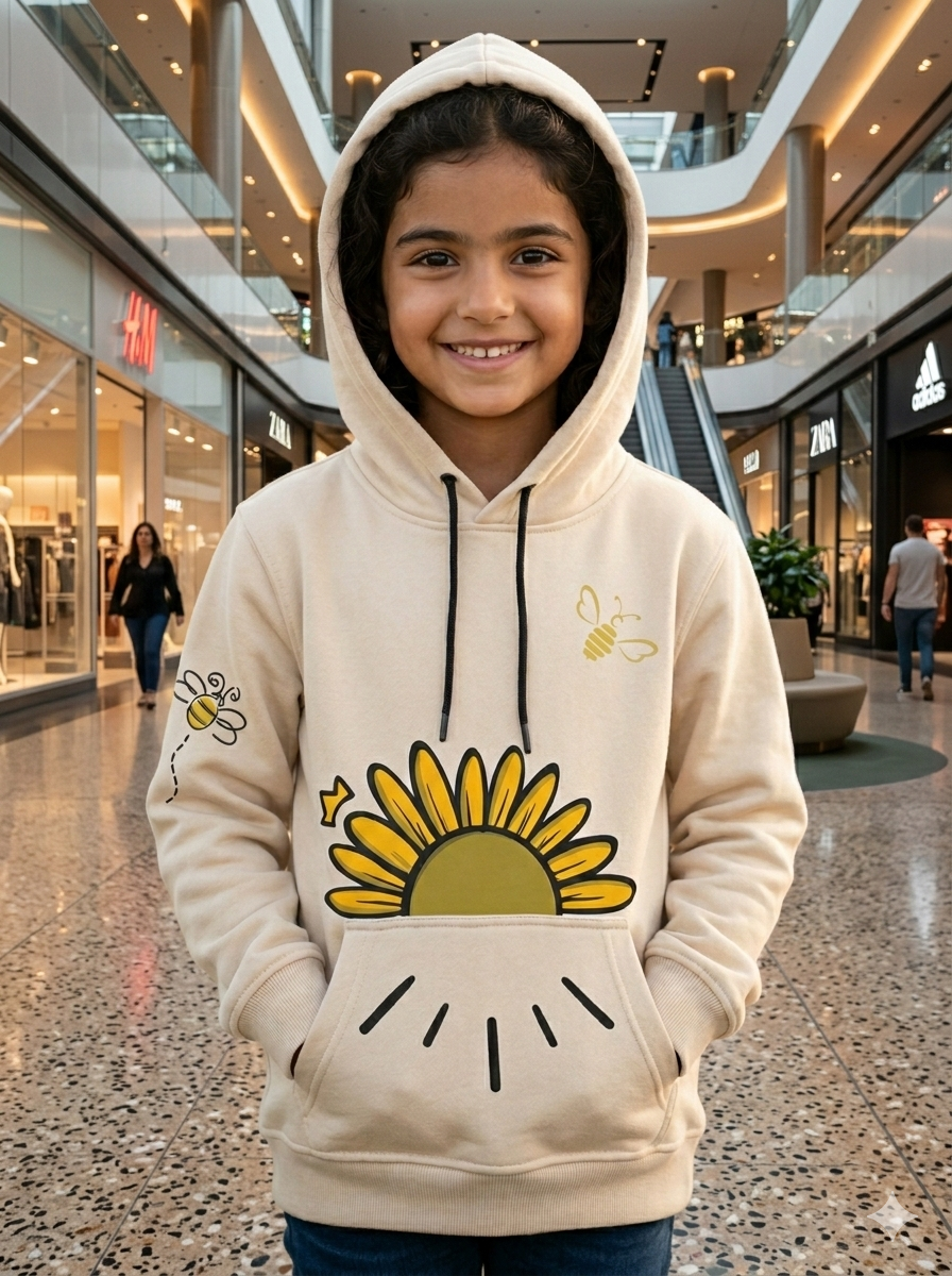 100% cutton- girls selver hoodie (beige)