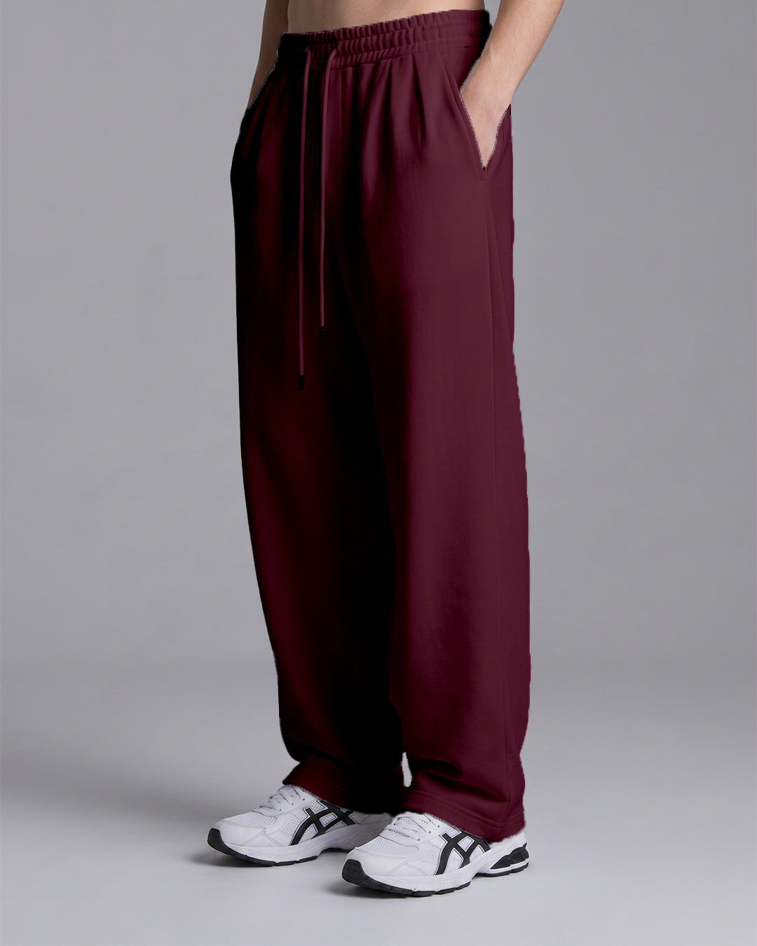 Men's Wide Leg Pants - Burgundy