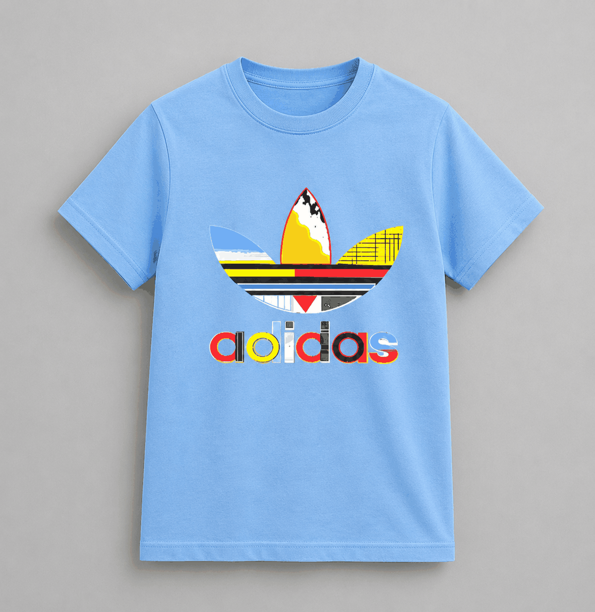 Light blue cotton Adidas colorful Logo T-Shirts featuring a large multicolor printed logo on the chest