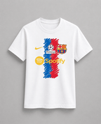 BARCELONA Regular T-shirt in white cotton with colorful FC Barcelona graphic, Nike swoosh, football and Spotify logos