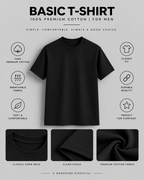 Basic T-Shirt in black made from 100% premium cotton with classic crew neck, soft breathable fabric, and durable quality