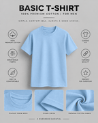 Basic T-Shirt in sky blue 100% premium cotton with classic crew neck, clean finish, and breathable soft fabric