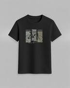 Bike T-Shirt in black cotton featuring a stylish graphic of a yellow and gray bike with text enjoy every moment