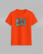 Bike T-Shirt in bright orange 100% cotton featuring a bike graphic with 'Enjoy Every Moment' text in three colored panels