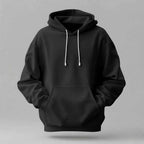 Burgundy Stylish hoodie in black cotton with a plain design, drawstring hood, ribbed cuffs, and front kangaroo pocket