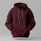 Burgundy Stylish regular fit hoodie in plain cotton with drawstring hood and front kangaroo pocket