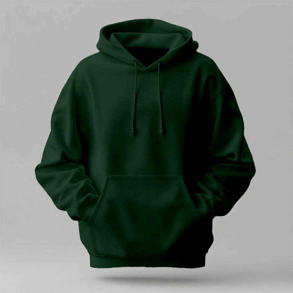 Burgundy Stylish hoodie in dark green cotton with a plain design, drawstring hood and front kangaroo pocket