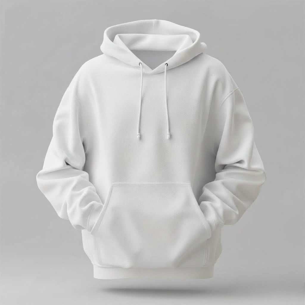Hoodie in white premium cotton with a plain design, regular fit, drawstring hood, and front kangaroo pocket, Burgundy Stylish