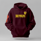 Hoodie in burgundy cotton with Ferrari logo, drawstring hood, kangaroo pocket and graphic sleeve detail for cold weather urban wear