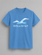 Blue cotton Hollister big logo T-Shirts with a large white and sky-blue seagull graphic and Hollister text