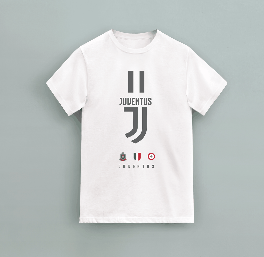 Juventus DNA Graphic white cotton T-shirt with short sleeves and bold black Juventus logo and crest design