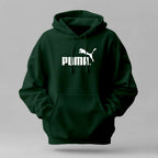 PUMA - Winter Regular Fit Hoodie in dark green cotton with white logo, drawstring hood and kangaroo pocket