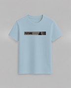 The Future T-Shirt in light blue cotton with a minimal black graphic design featuring the word FUTURE and a tree silhouette