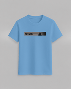 The Future T-Shirt in light blue cotton with a black minimal graphic design featuring the word FUTURE and a tree symbol